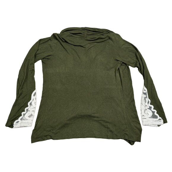 Sun Moon Womens Green Draped Cowl Neck Shirt Partial Lace Cuff Stretch Large? - Picture 6 of 12